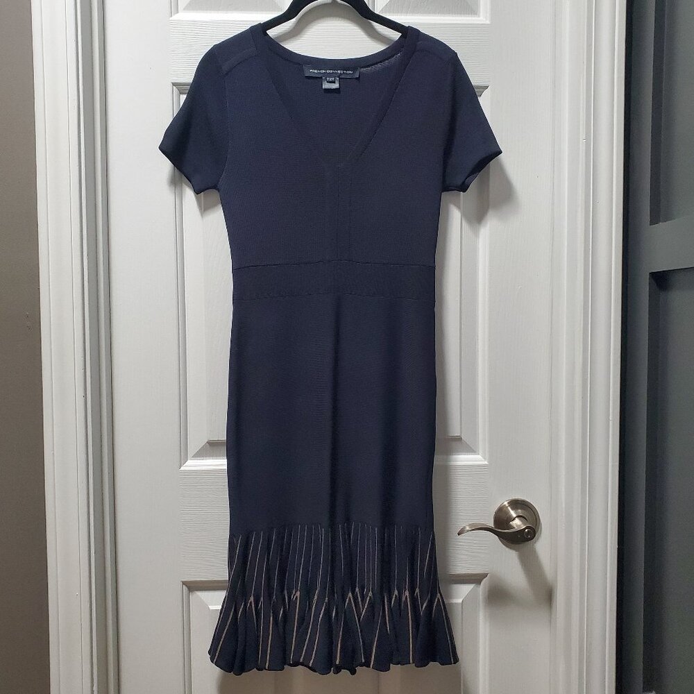 French Connection Navy Blue Beth Ruffle Hem Knit Dress | 4